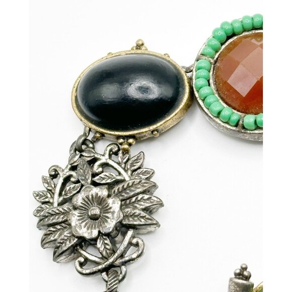 Ornate Lucky Brand Butterfly Flower Cabochon Bracelet Gold/Silver Tone - Picture 6 of 7